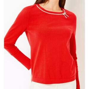 Lilly Pulitzer Rococo Red Morgan Combed Cotton Crew Neck Rhinestone Accents S